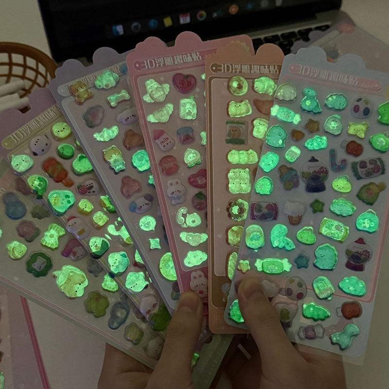 3/6pcs 3D Relief Sticker Kawaii Cartoon Cute Crystal Jelly Patch for Scrapbook Album Journal Animal Design DIY Decoration TMZ