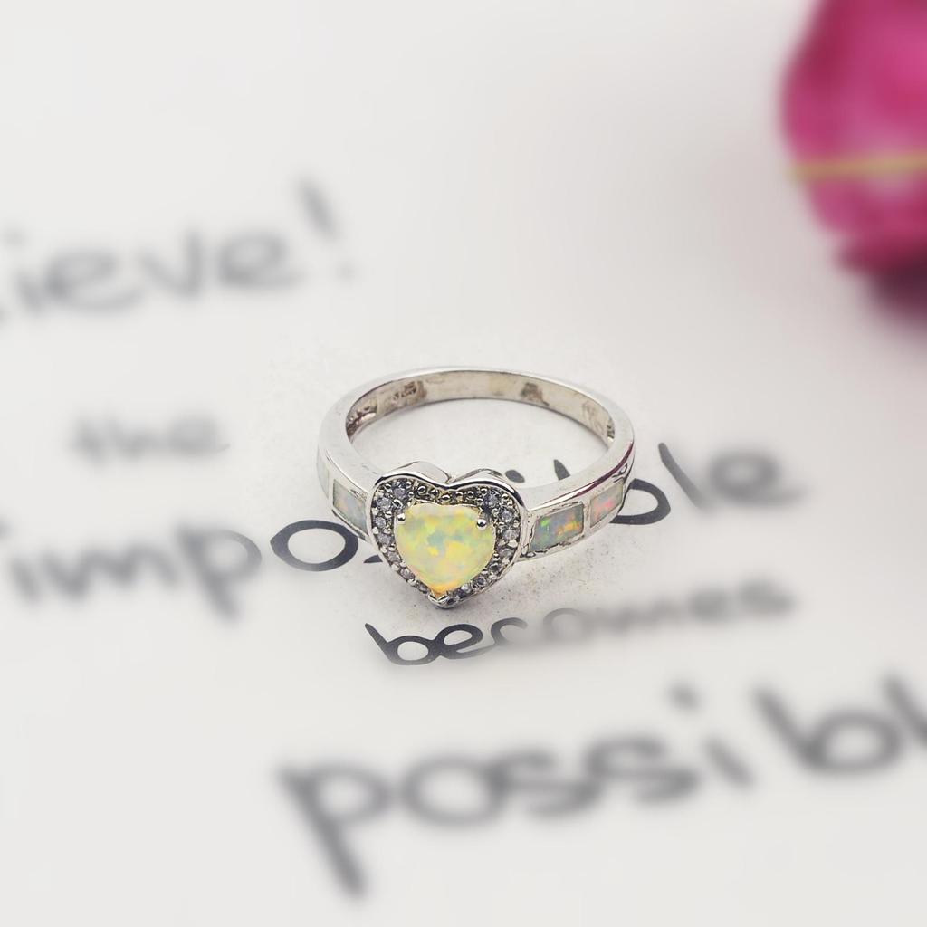 Trending White Heart-Shaped Opal Ring in Ins Style