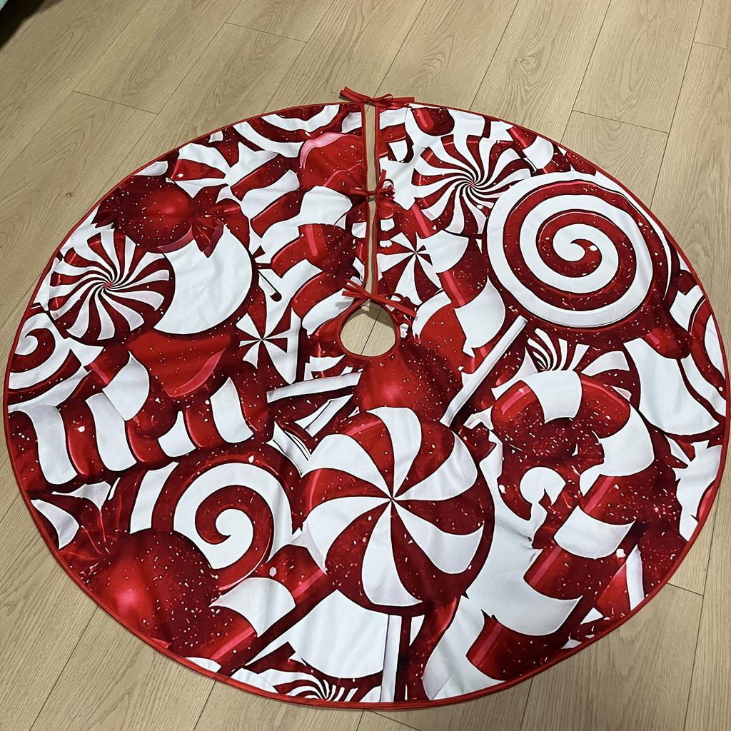 VIKAMA Candy Cane Pattern Christmas Tree Skirt Home Living Room Cosy Christmas Decoration Christmas Tree Skirt Pad