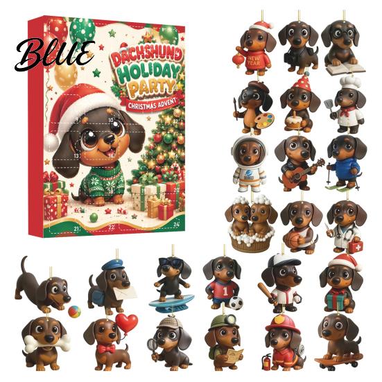 Holiday Surprise Blind Box 2026 Christmas Advent Calendar Dachshund Ornament Set Countdown Hanging Decor with 24 Acrylic Dog Ornaments Mini Figures,