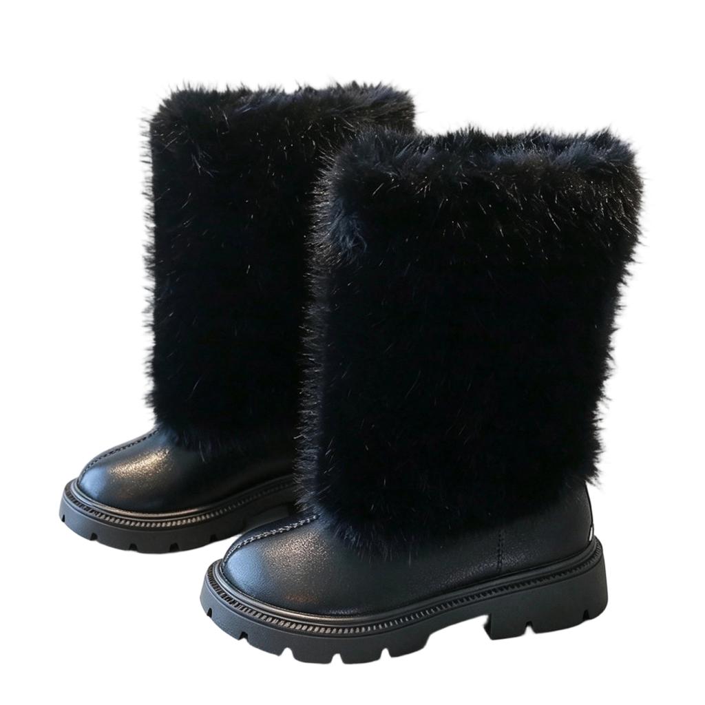 Kinder Übergröße Freizeit Stiefel aus Leder mit warmem Futter und runder Spitze