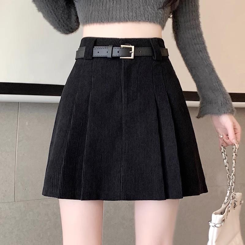 

Women s High Waist Pleated Corduroy A-Line Skirt for Autumn and Winter L