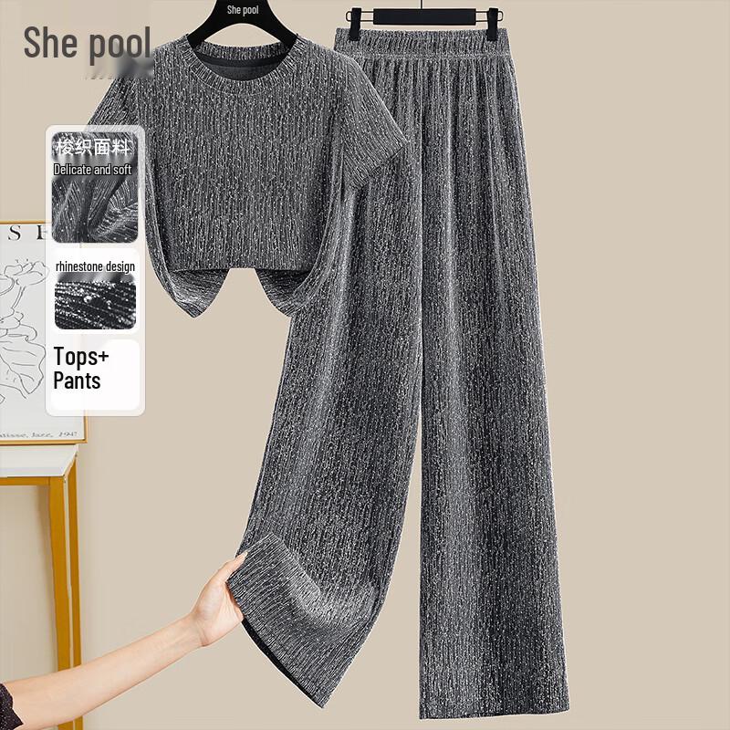 

Women s Short Sleeve Top & Wide-Leg Pants Set L
