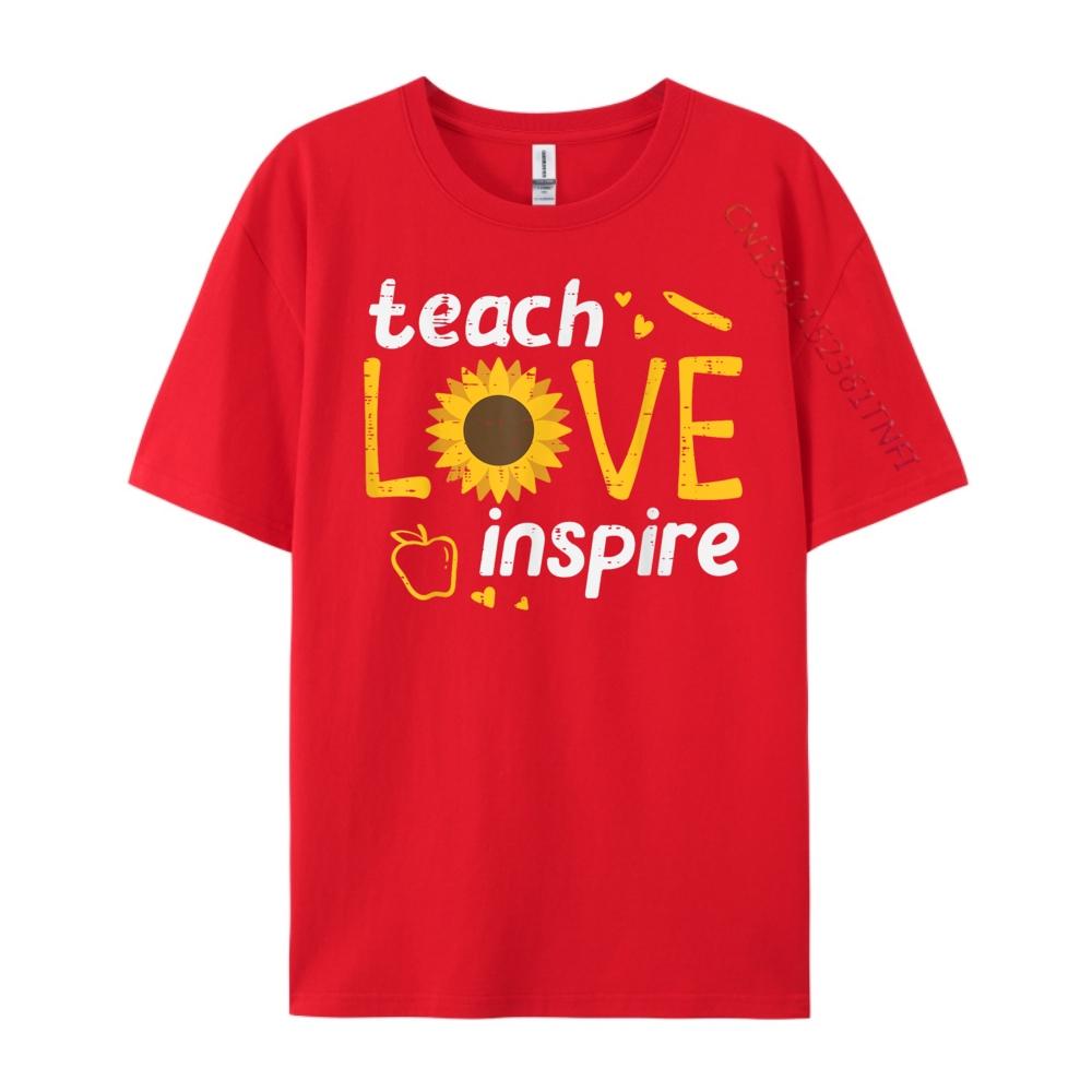 Teacher Teach Love Inspire Sunflower Back To School Women Green And White Graphic T Shirt Mens Clothing Group S