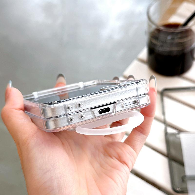 Suitable for Samsung Galaxy Z FLIP7 Mobile Phone Case Folding Card Bag Wristband Ring Transparent FLIP6 Protective Case