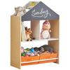 Meuble de rangement enfant GINGER HOME – Étagère maison en bois avec ardoise, 2 bacs tissu, 62,4x26,5x90 cm – Organisation jouets