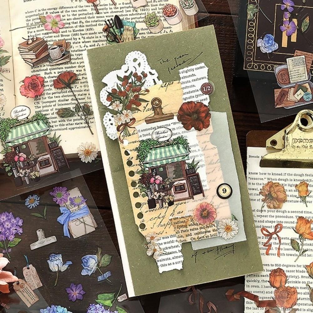 20sheets Retro Sticker Book Vintage Botanical Decor Stickers Decorative Scrapbook Stickers Collage