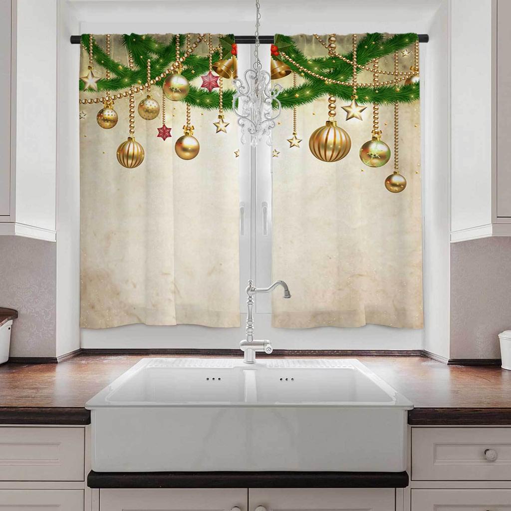 2pcs Christmas Themed Window Drapes Festive Tree Ribbons Lights Gifts Print Semi-Sheer Woven for Kitchen Living Room Bedroom
