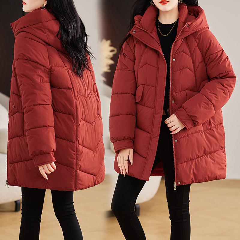 New winter down cotton jacket women's long large loose cotton jacket warm cotton-padded jacket thickened