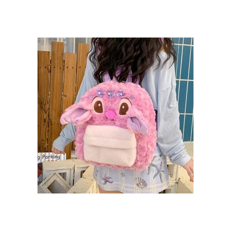 Cute Cartoon Pink Angel Plush Backpack For Girls Daily Use