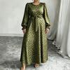 Women Plus Size Leopard Print Long Sleeve Square Neck Elegant Midi Dress