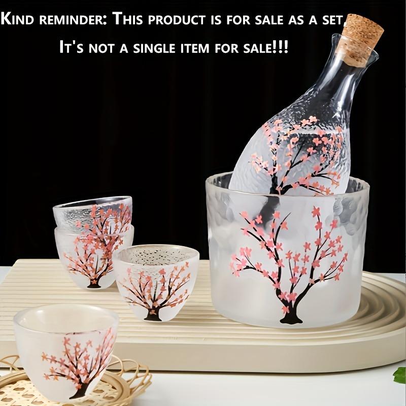 Hand-Painted Sake Set with Hammered Texture and Cherry Blossom Design Including A Sake Cup and A Sake Pot Home Dining Room Decor