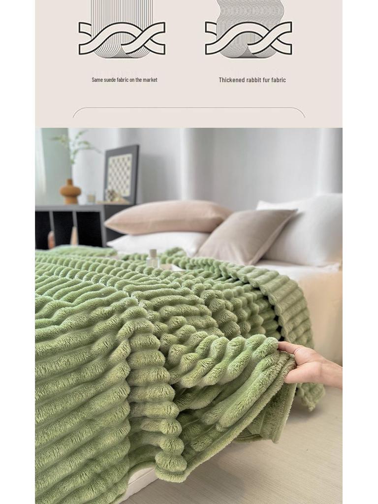 Rabbit Fur Plush Flannel Blanket - Sofa Cover & Nap Blanket for Office or Dormitory