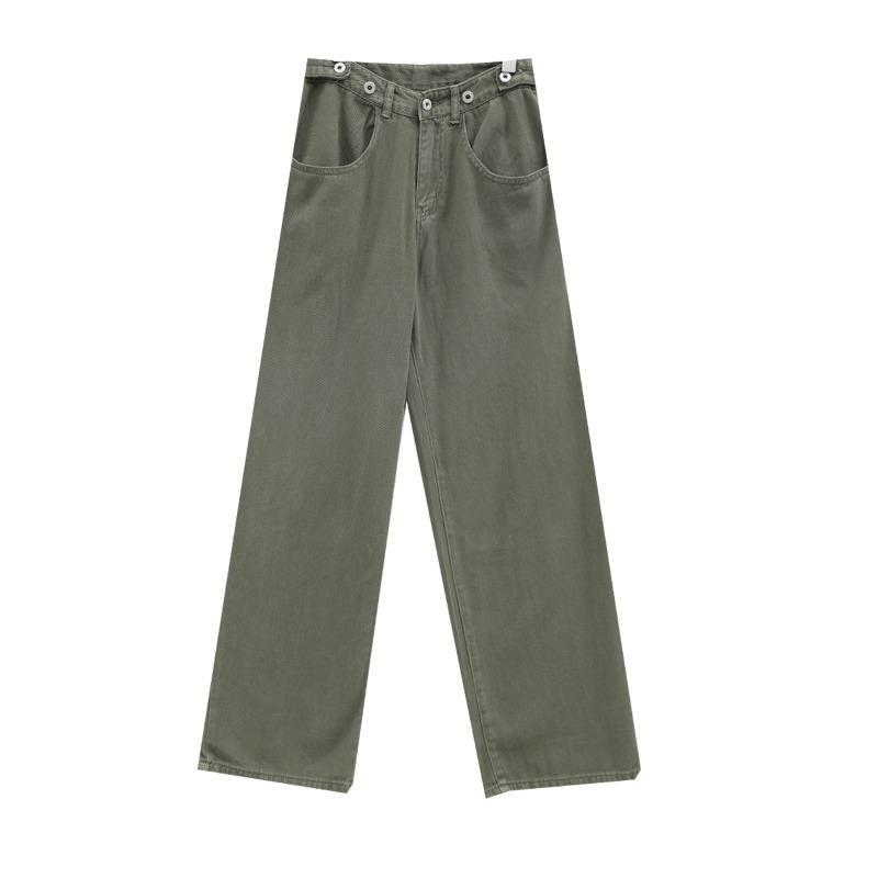American Retro Vibe Pants Ins High Street Trendy Brand Army Green Jeans Men's Loose Straight Japanese Overalls