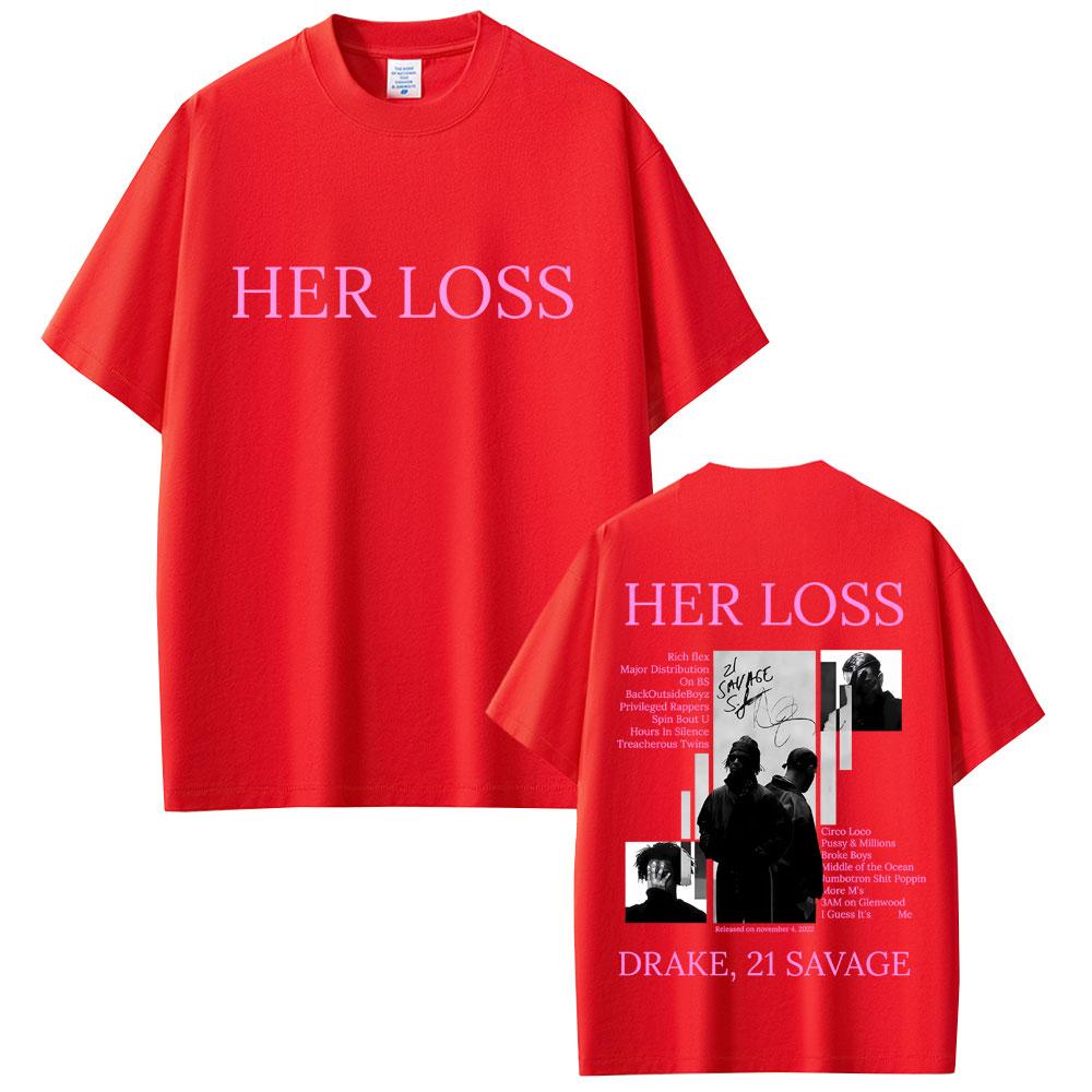 Rapper Drake and 21 Savage Her Loss Album Graphic T-shirt Unisex Hip Hop Fashion Pop Music T Shirts Casual Cotton Vintage T-shirts S
