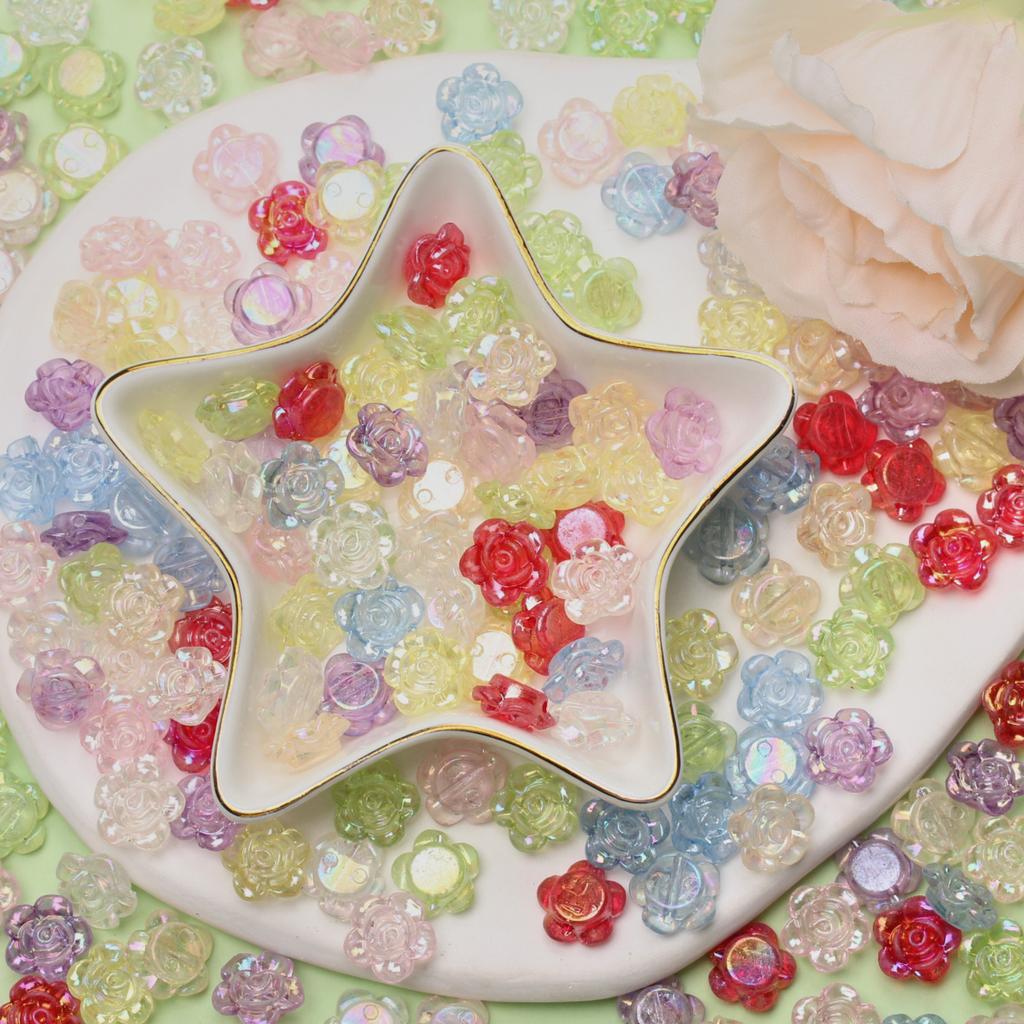 חרוזי פרחים אקריליים חרוזי AB עם חור בעבודת יד להכנת תכשיטים שרשראות עשה זאת בעצמך 80 יחידות חרוזים לאביזרי צמיד בעבודת יד