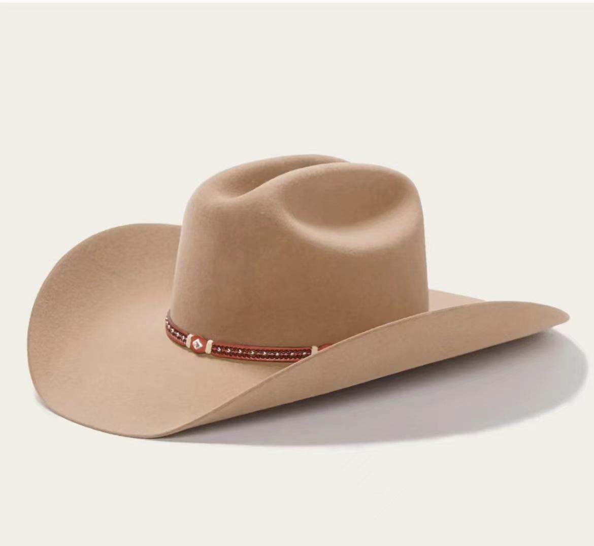 

Прямая поставка ковбойской шляпы модная шерстяная ковбойская шляпа однотонная джинсовая шляпа в стиле овечьего фетра L（58-60cm）