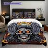 Skull Flames Wings Engines Three-piece Set (1 * Duvet Cover + 2 * Pillowcase, Without Core) 2D Flat Christmas Birthday Gift Duvet Cover and Pillowcase