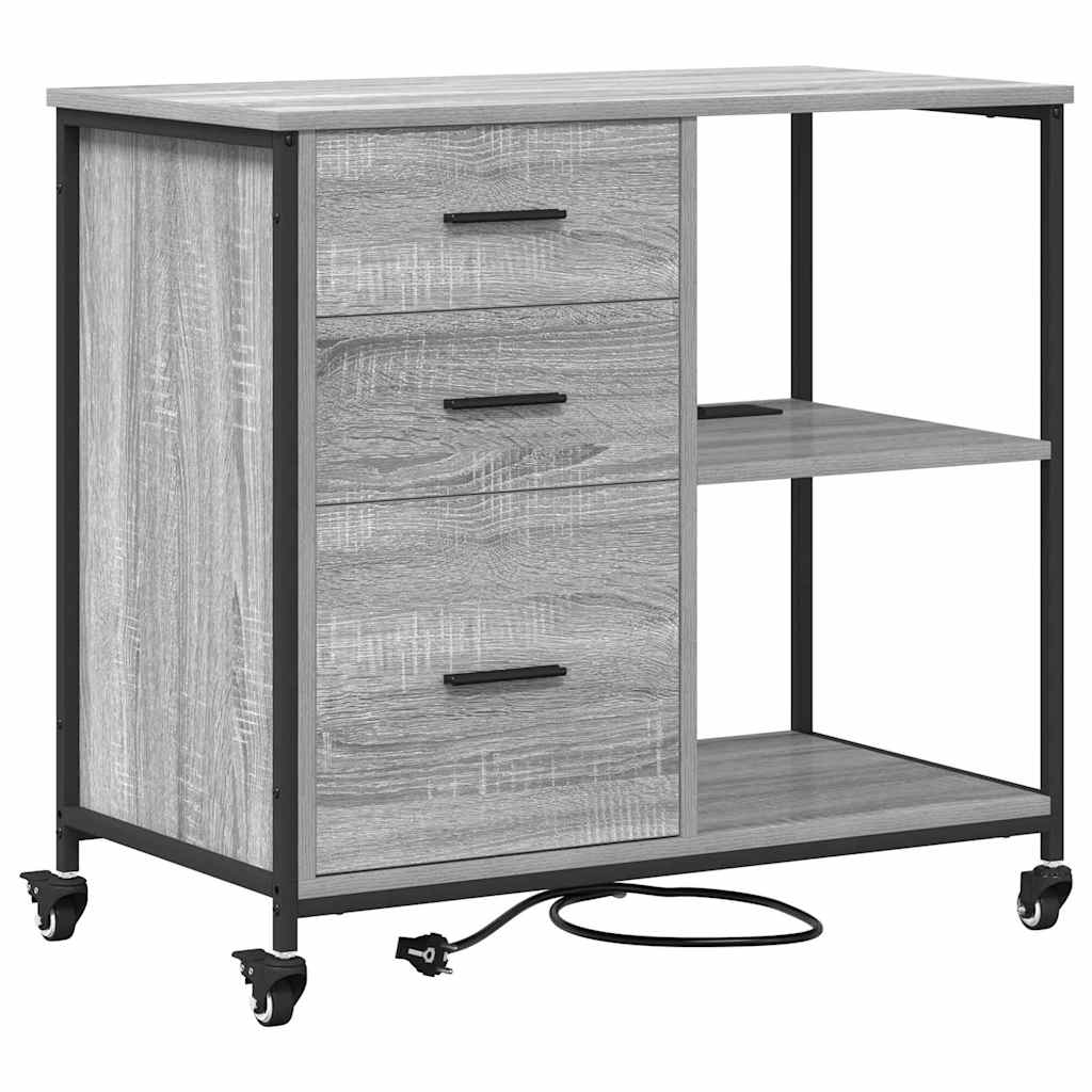 Cabinet with Charging Station on Wheels Grey Sonoma 76 x 41 x 72 cm