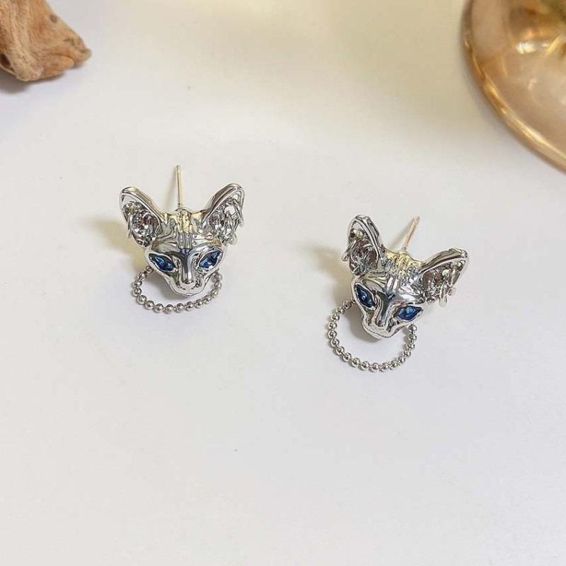 1Pair Punk Vintage Sphinx Cat Stud Earrings Personality Creative Silver Color Earrings for Women Girls Fashion Jewelry