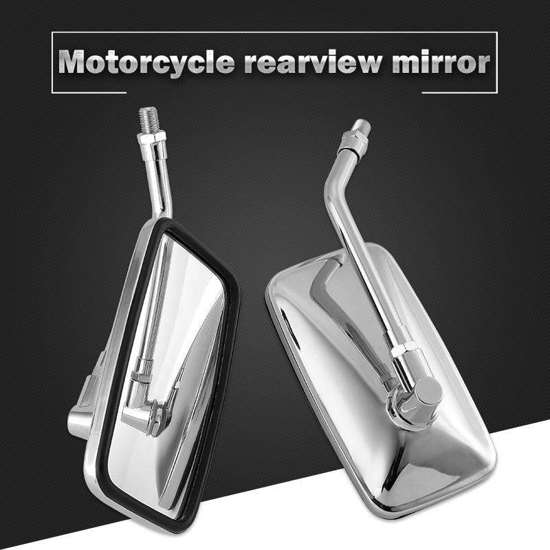 1Pair Universal Rectangle Motorcycle Rearview Mirrors 10mm Chrome Retrovisor De Moto Mirror Moto For Honda Scooter