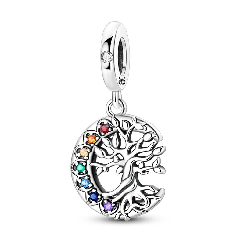 

925 Silver Tree of Life Dangle Charms Family Infinity & Chakra Stones Beads Fit Bracelets Family Jewelry Gift for Women