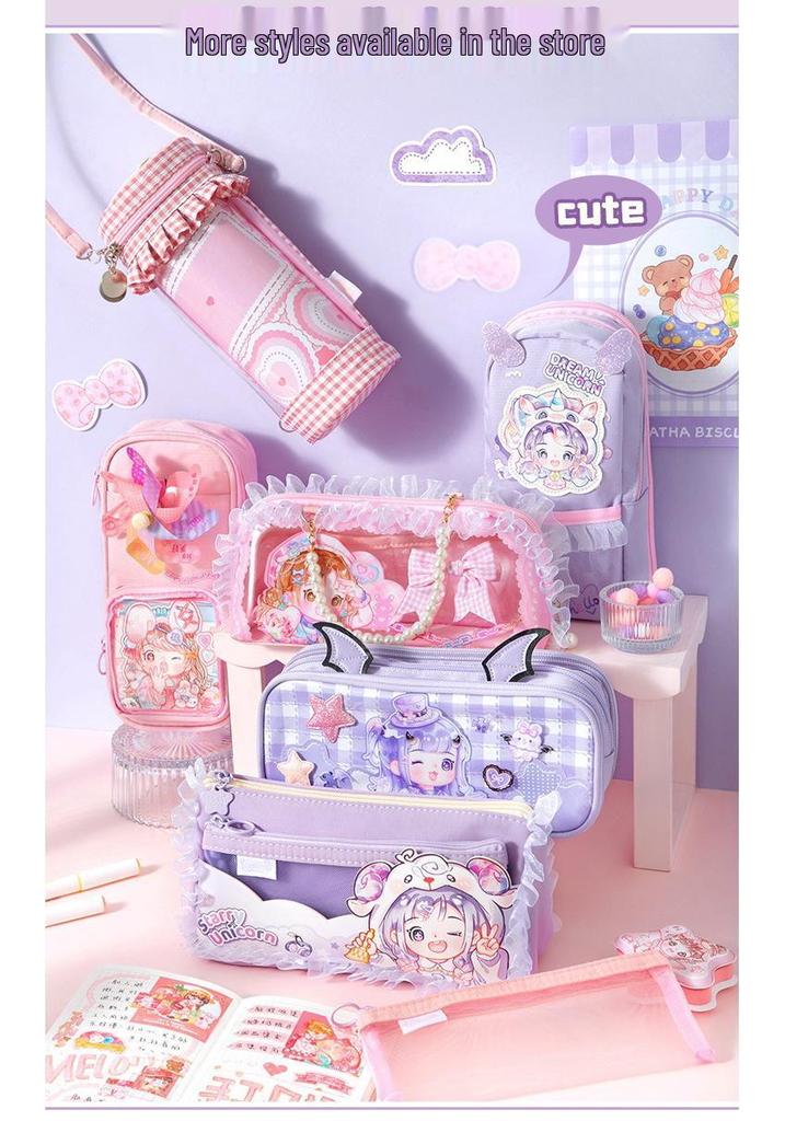Lucky Pinwheel Pencil Case: Heart-Shaped, Large Capacity, Girly Backpack Design.