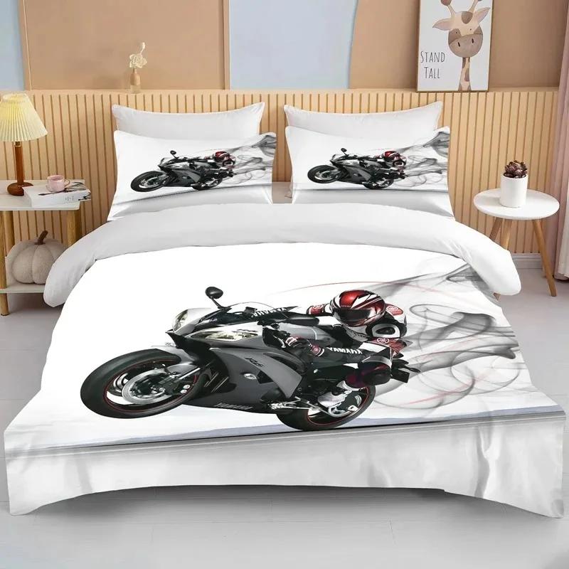 3D Motorcycle Bedding Set Print Cars Duvet Cover With Pillowcase Motocross Bedspread Boys Boys Bed Set King Size Home Textiles