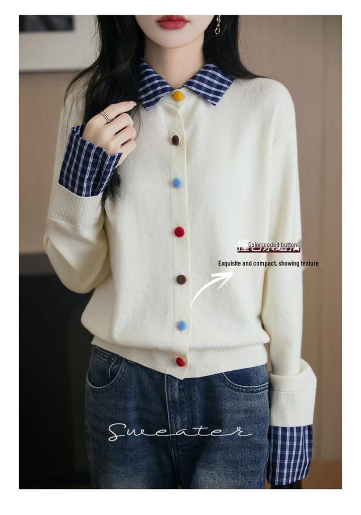 Women's Plaid Color Block Knit Cardigan Sweater - Early Spring Collection