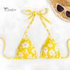 Floral Three-piece Bikini 3Pcs/Set Swimsuit Set Halter Chest Pads No Underwire Bra Swimming Briefs Personalized Print Sheer Trim Cover Up Skirt Split