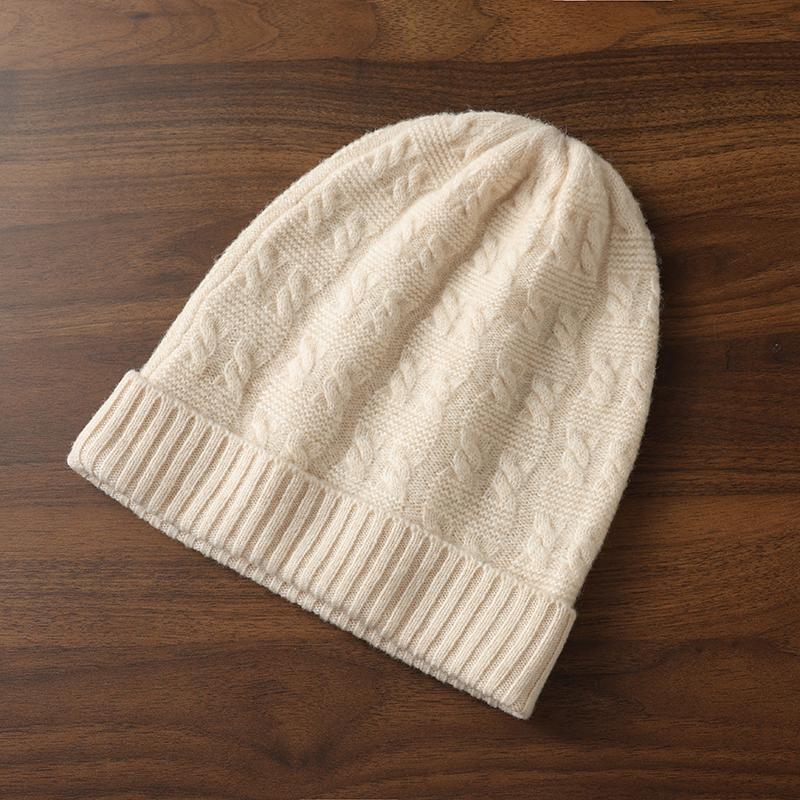 Women 100% Pure Cashmere Cable Knit Beanie Rib  Winter Warm Soft Stylish Versatile Textured Lightweight Cold Weather Accessory