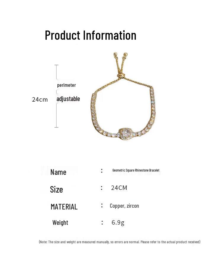 Korean Style Elegant Adjustable Zirconia Square Bracelet - Versatile, Light Luxury Hand Jewelry
