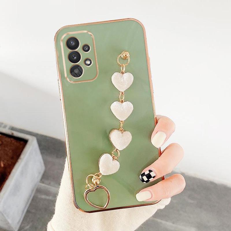 Luxus Love Heart Armband Plating Hülle für Samsung Galaxy A52 A72 A32 A52s A53 A73 A33 A23 A13 4G 5G Silikon Soft Schutzhülle