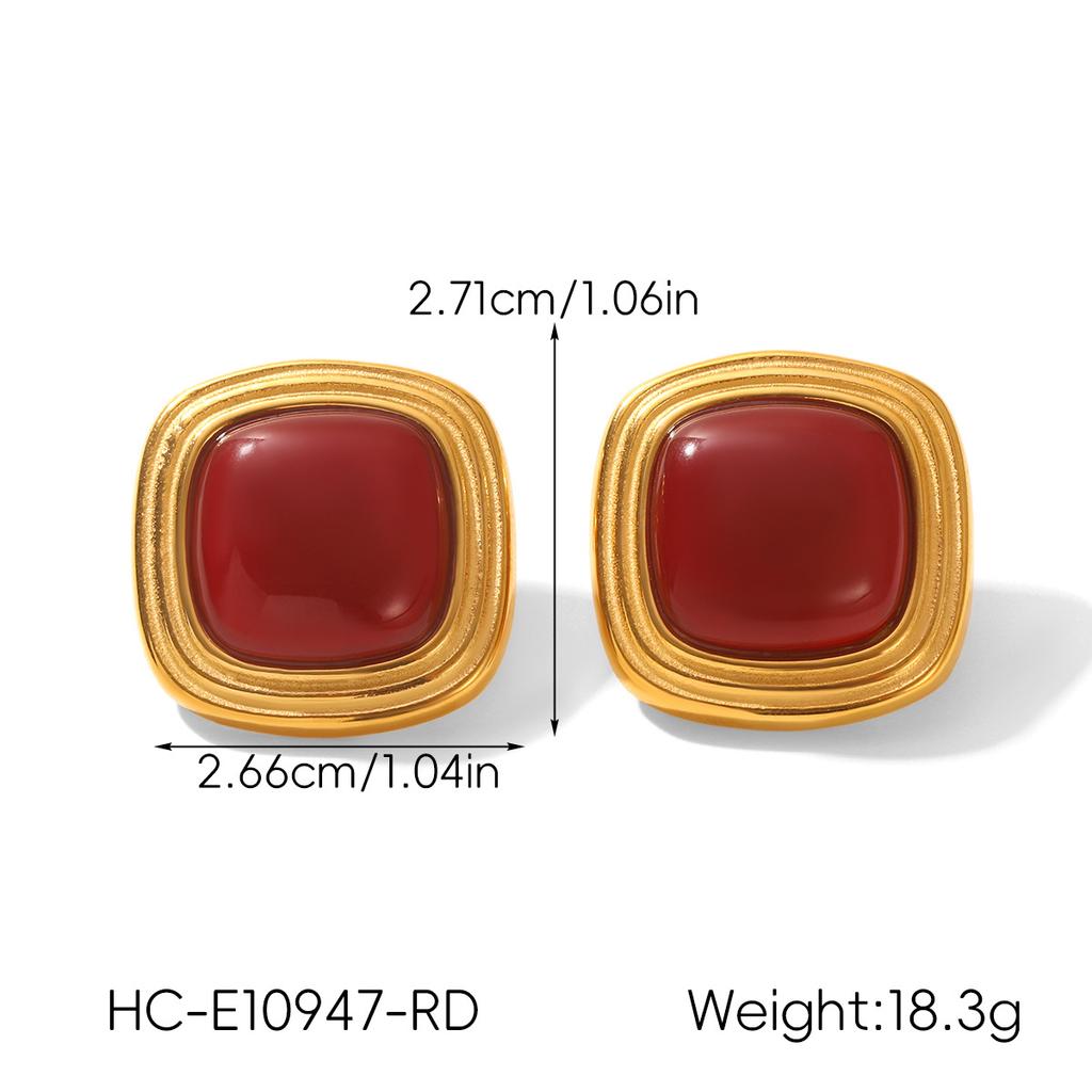 French Retro Tiger Eye Stone Stud Earrings, 18K Gold Turquoise Earrings, Non-fading Titanium Steel Ear Jewelry, Versatile