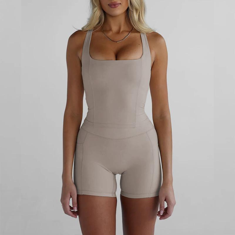 New chest-showing sexy back underwear yoga suit fitness sports shorts Pilates quick-drying two-piece set