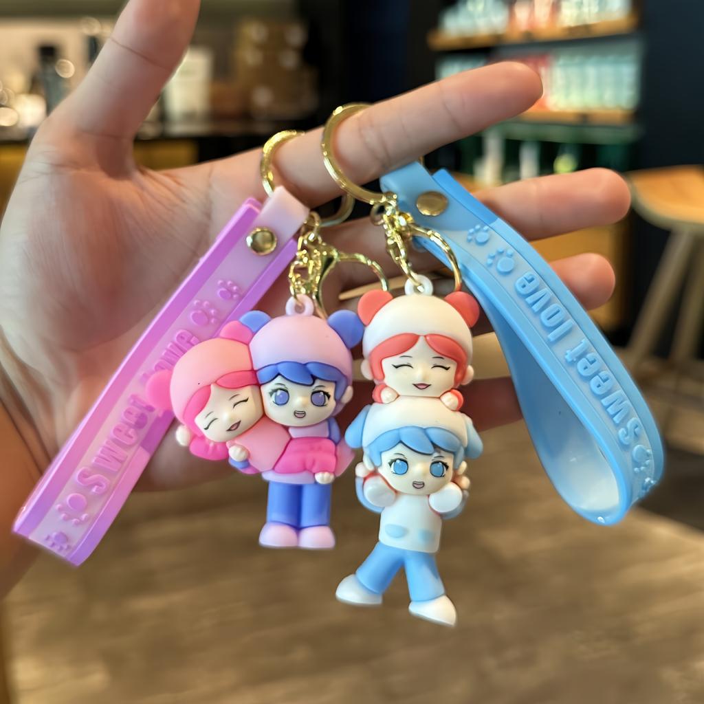 Cartoon Character Couple Keychain Cute Soft Plastic Doll Car Keychain Fashion Gift Bag Pendant