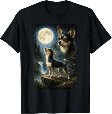 Lustiges Chihuahua Kunst Design Chihuahua heult den Mond an T-Shirt Geschenk S-4XL