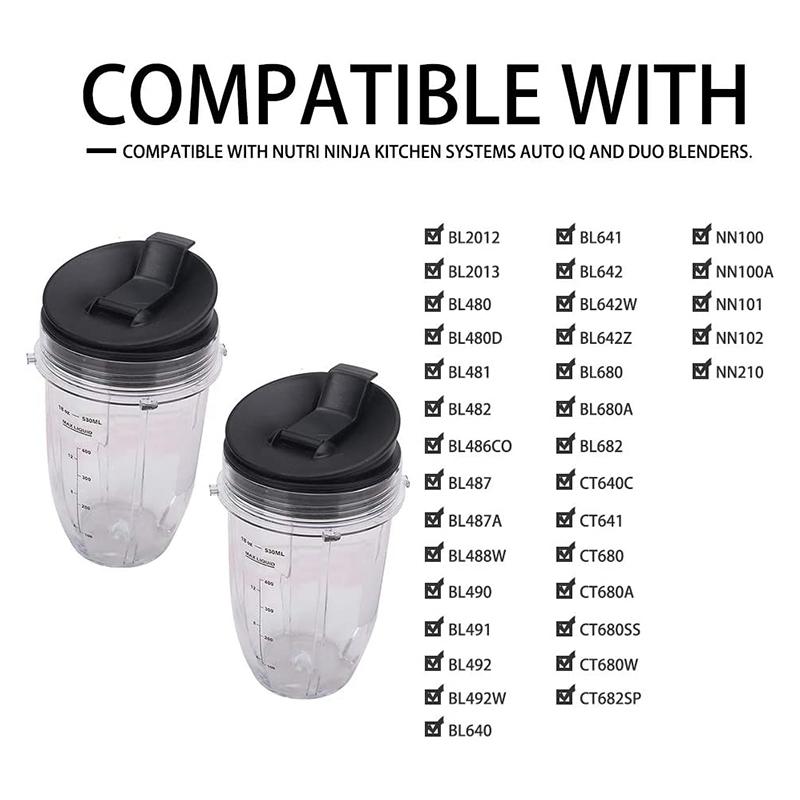 2 gab 18Oz rezerves Ninja blendera krūzes ar vāku priekš Ninja Auto IQ BL480 BL642 BL450 BL682 BL480, BL490, BL640 BL680
