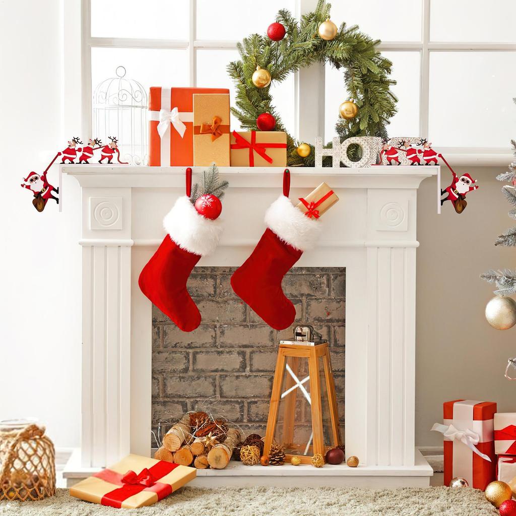 2pcs Christmas door corner decoration Santa Claus Reindeer Wood Ornament Xmas Door Frame Decor for Wall Bedroom House Cabinet