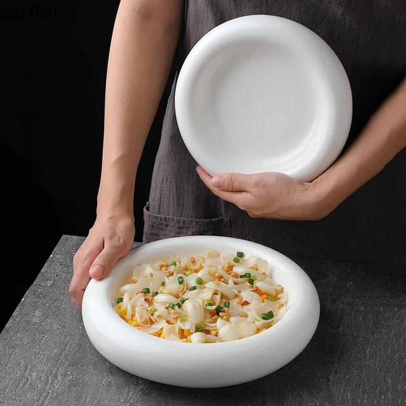 Pure White Ceramic Double-layer Plate Creative Circular Dessert Plate Pasta Plate Snack Plates Restaurant Specialty Tableware