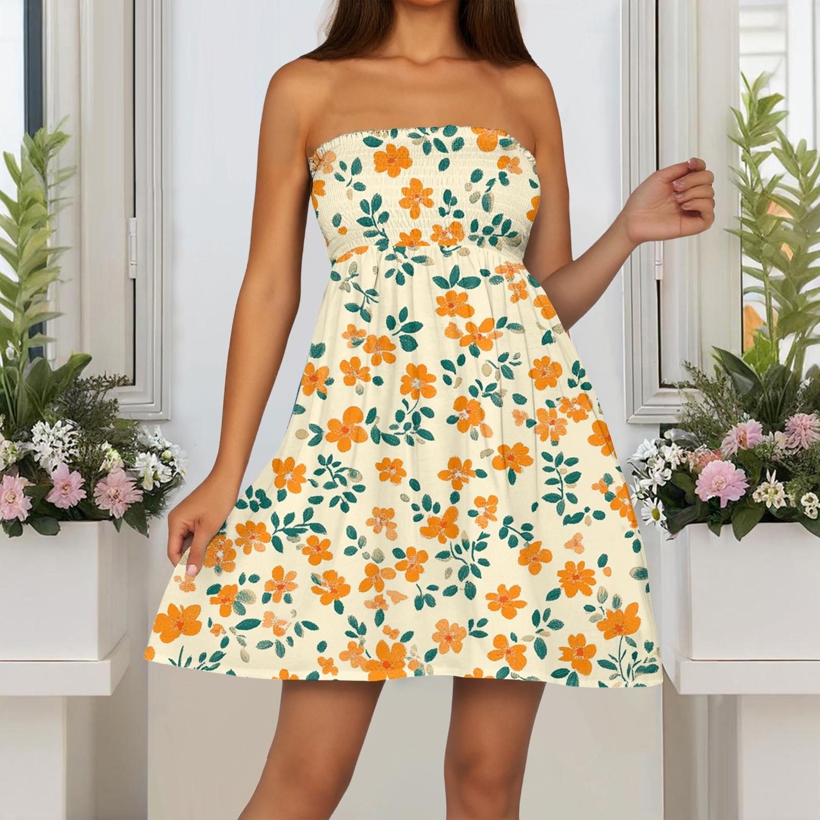 

Модное женское повседневное платье-бандо с цветочным принтом без рукавов XL жёлтый