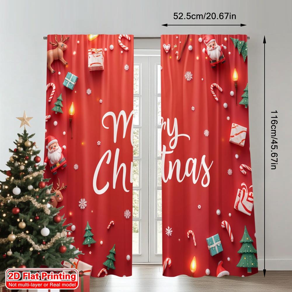 2pcs 2D flat printing Christmas Curtains Merry Christmas Festive Scene Polyester Without Electricity Spring Use for Classroom