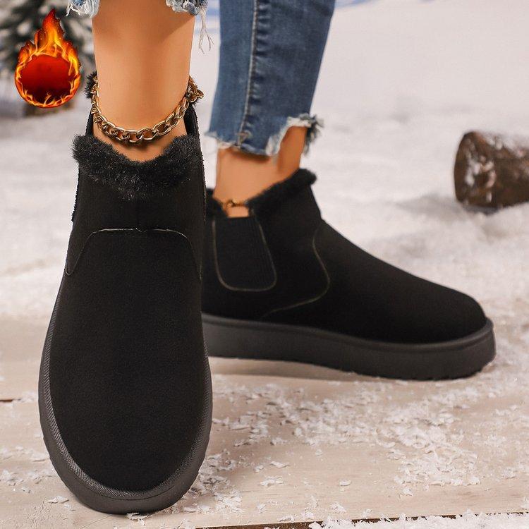 Foreign trade large size snow boots women's autumn and winter solid color flat bottom velvet thickened warm one-pedal cotton boots cotton shoes