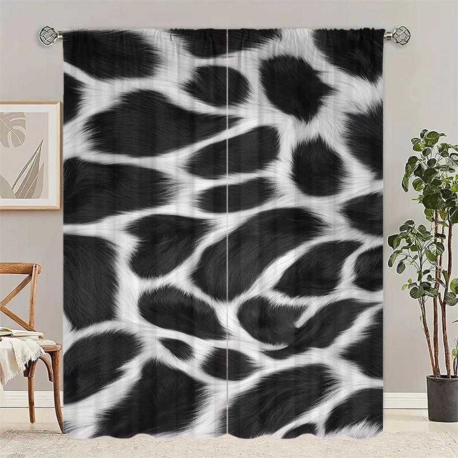 Set Of 2 Black White Leopard Print Curtains Pole Bag Christmas Decorations Home Room Curtain Made Polyester