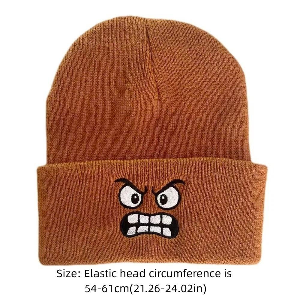 New Warm Knit Hat Angry Expression Embroidered Beanie Hat Leisure Cycling Cap for Men Women