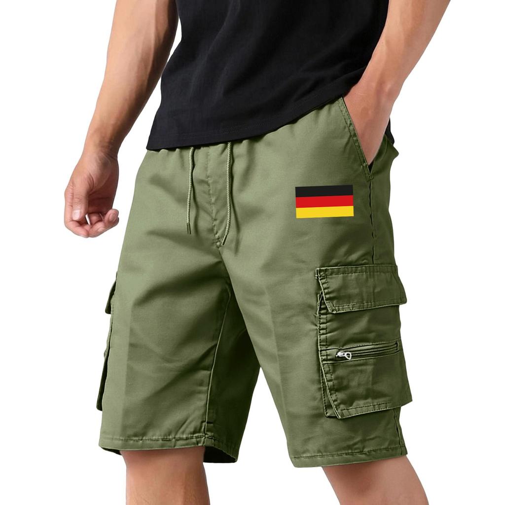 Men's Lightweight Breathable Sports Shorts with Flag Print Casual Athletic Shorts with Elastic Waistband and Cargo Pockets for Outdoor Activities