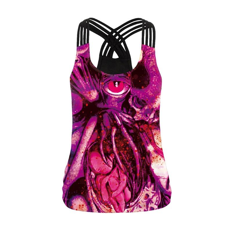 Halloween Skeleton Printed Ladies Strap Cross Tank Skinny Elastic Yoga Top