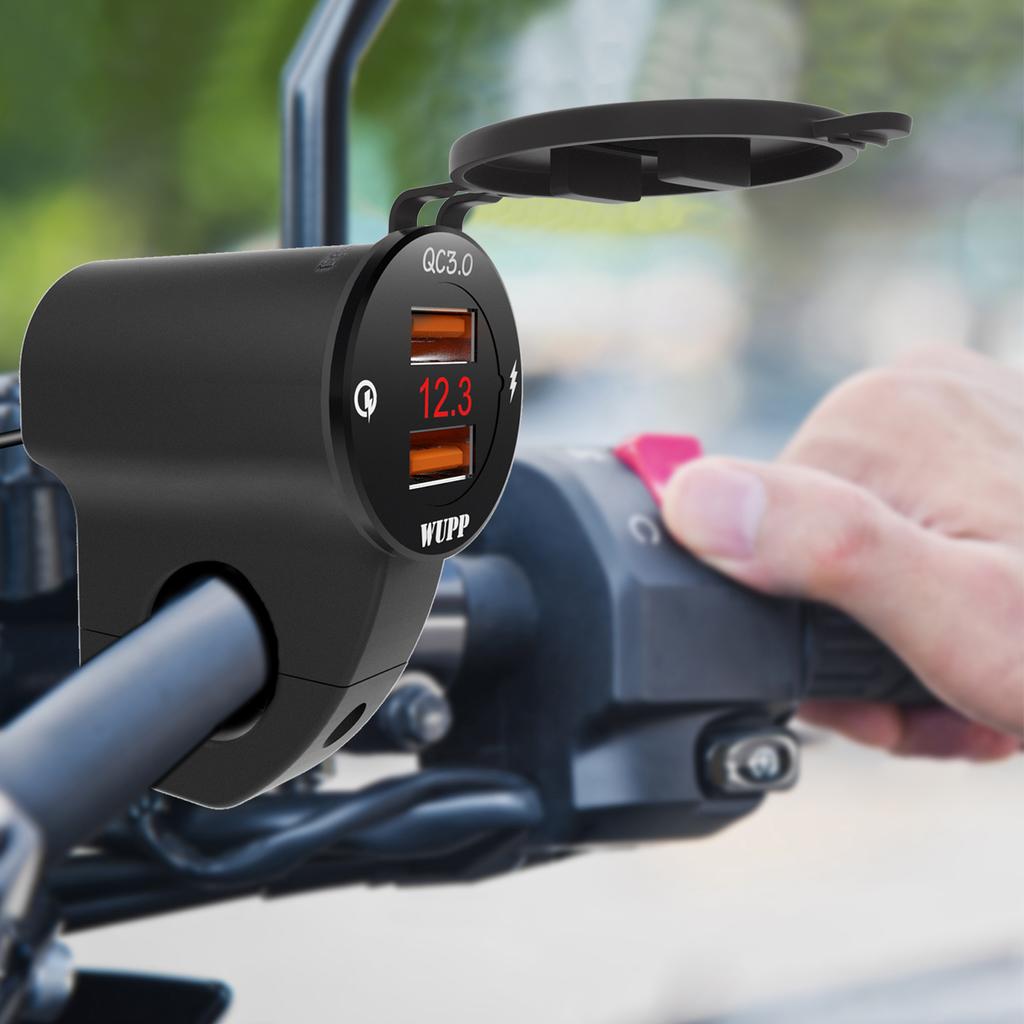 Waterproof Mobile Phone Charging Voltage Meter 12V/2A QC 2.0/3.0 USB Charger Socket for Car Boat Motorcycle Dual USB Power Outlet with LED Digital