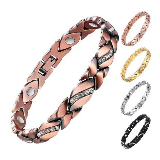 Women Bracelet Micro-Paved Rhinestones Inlaid Leaf Design Electroplated Bangle Wrist Jewelry Accessories