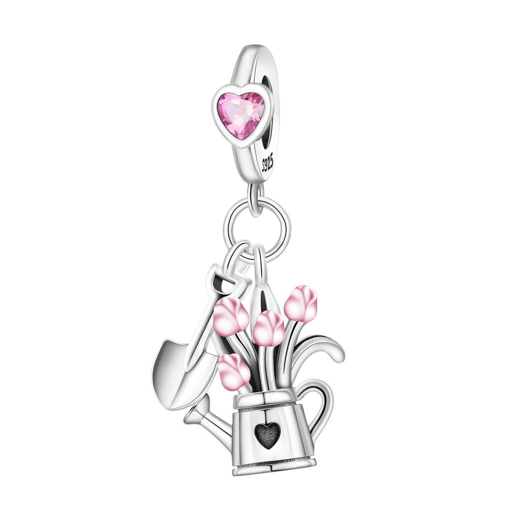 Copper Purple Iris Flower Pendants Bracelet Charms Fit Women Jewelry Party Beads Diy Exquisite Gifts Accessory